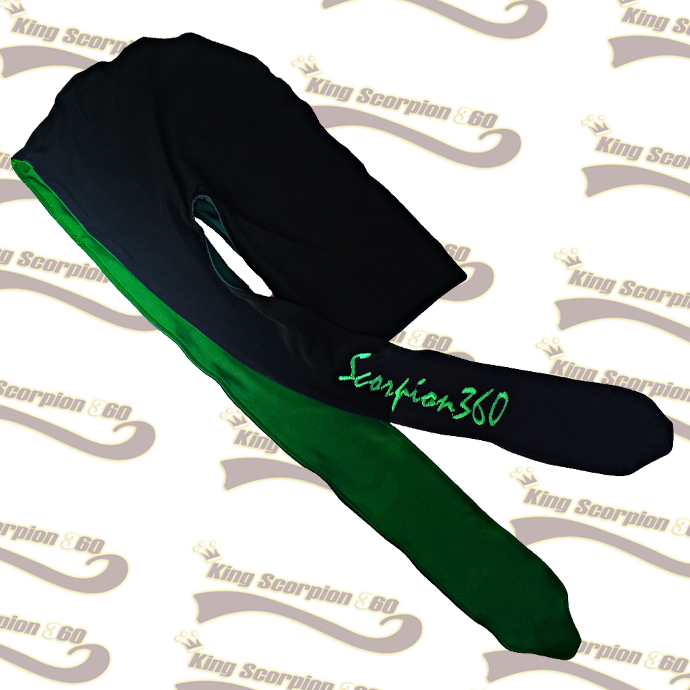 Large Fat-Lace Reversible Silk Du-Rag | Panther Black & Hunter Green