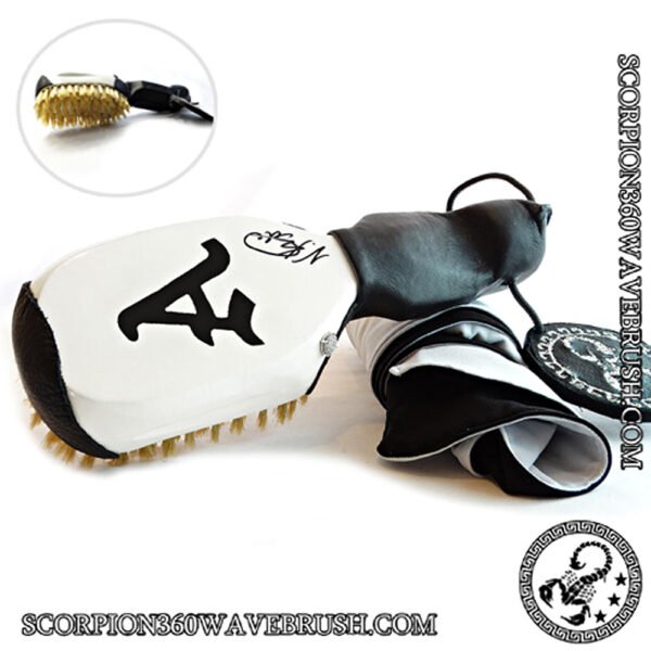 King Scorpion 360 Leather Grip Hard Tight Wave Brush Set | White & Black