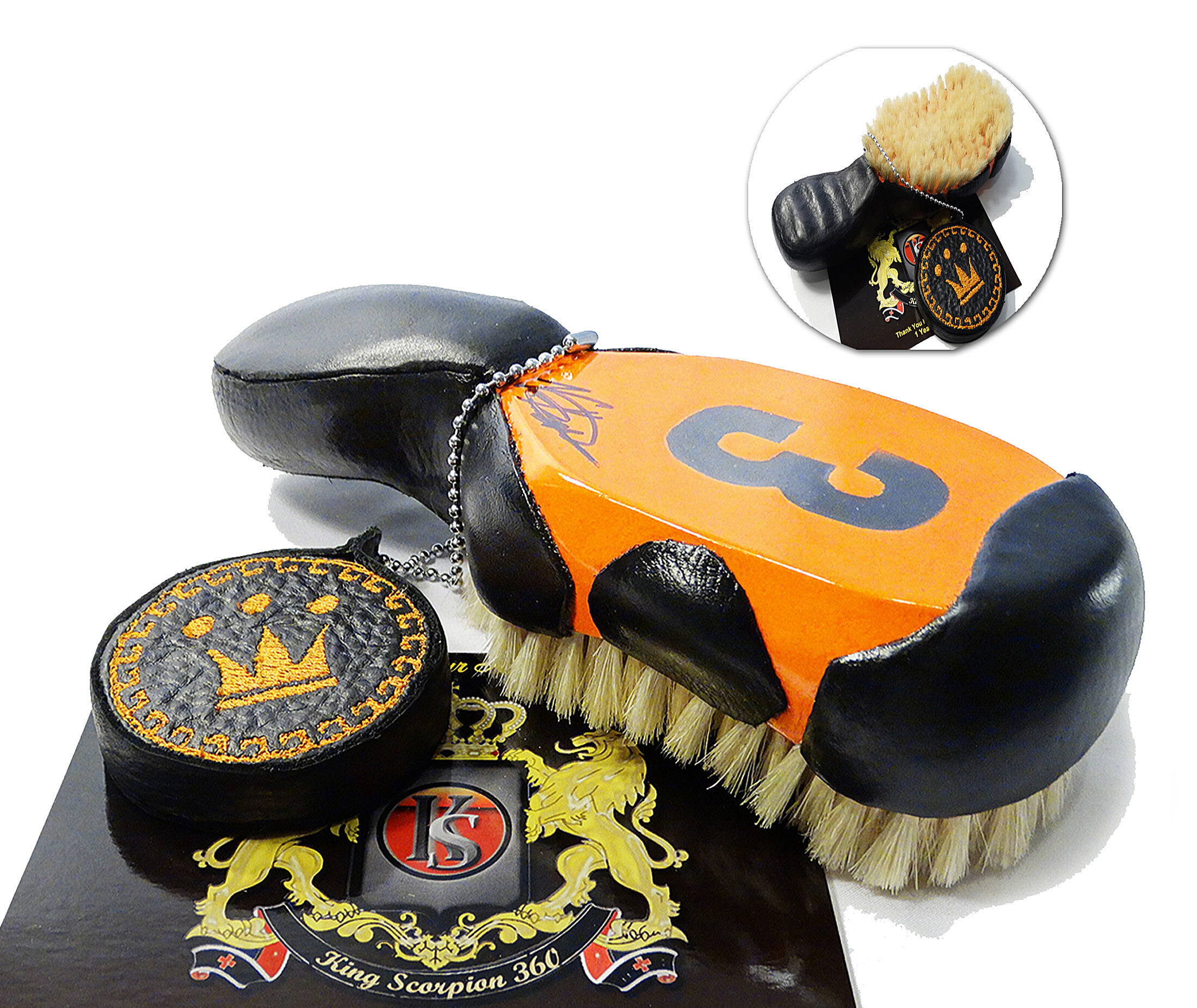 King Scorpion 360 Leather Grip Medium Soft Snub Tail Club Wave Brush