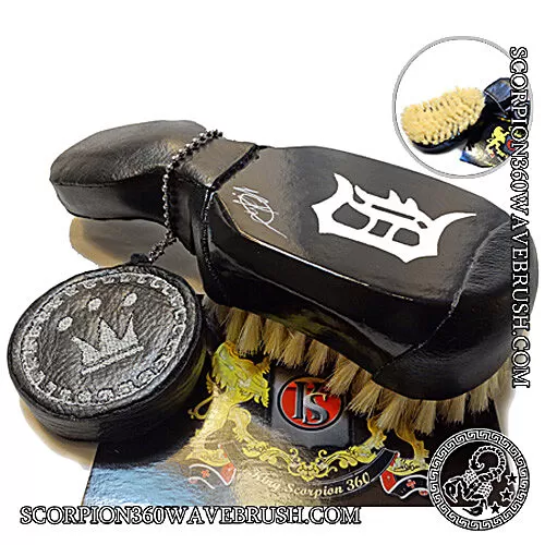 King Scorpion 360 Medium Soft Leather Grip Club Wave Brush | Black/White