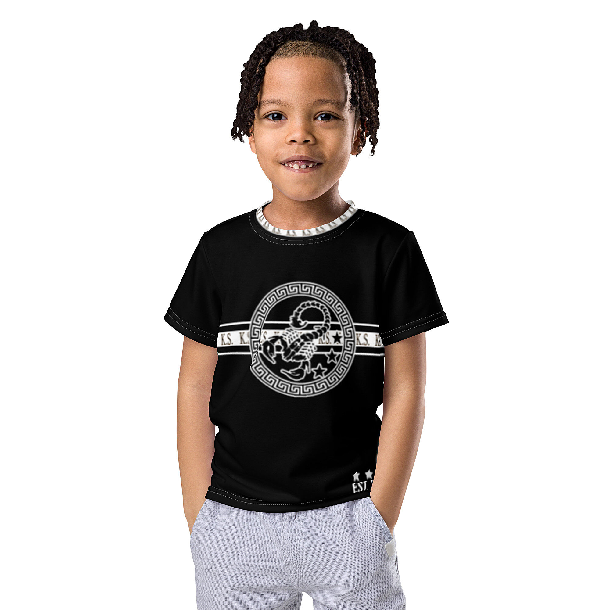 King Scorpion 360 Kids Crew Neck T-Shirt Black/White