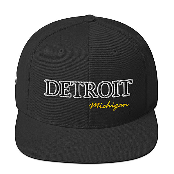 Detroit Michigan Embroidered Snapback Hat | Black