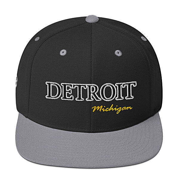 Detroit Michigan Embroidered Snapback Hat | Black & Silver