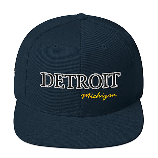 Detroit Michigan Embroidered Snapback Hat | Navy Blue