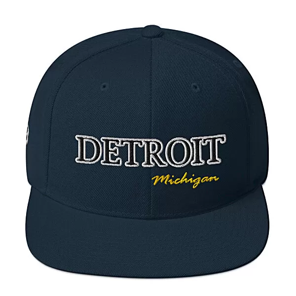 Detroit Michigan Embroidered Snapback Hat | Navy Blue