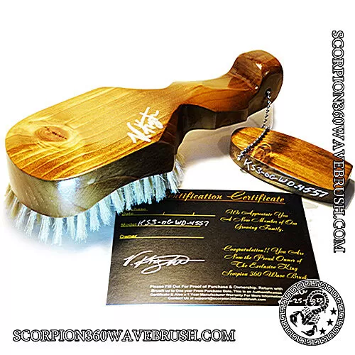 King Scorpion 360 Medium Hard Long Handle Wide Mouth Wave Brush | Old Men's Gold