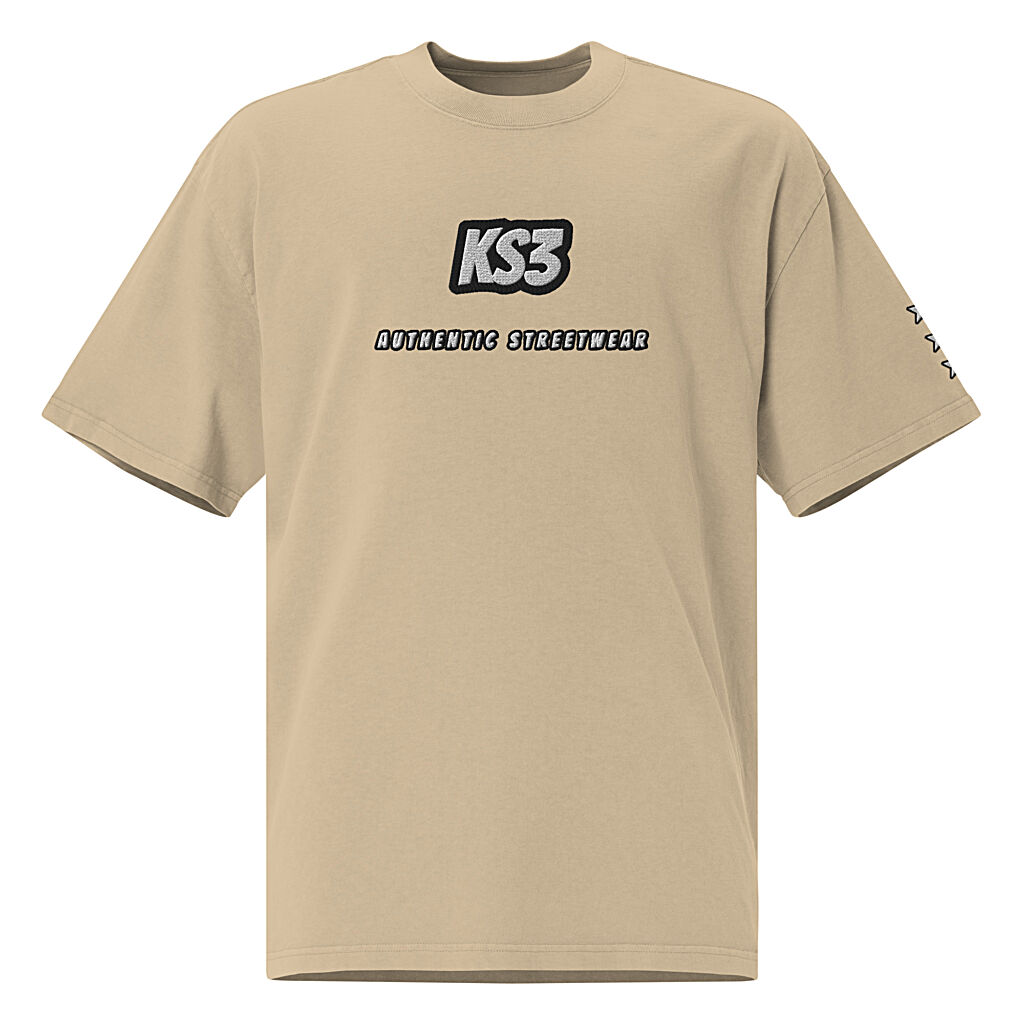 KS3 Oversized Faded Embroidered T-Shirt | Khaki
