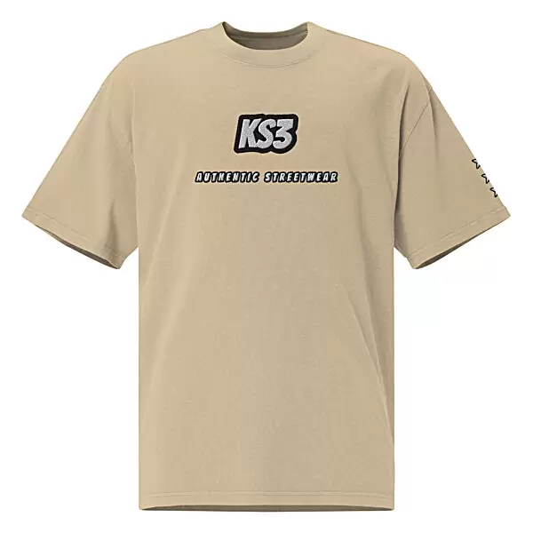 KS3 Oversized Faded Embroidered T-Shirt | Khaki