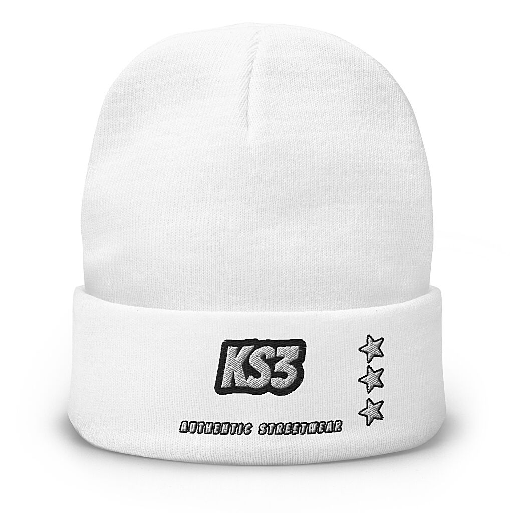 KS3 Embroidered Beanie | White