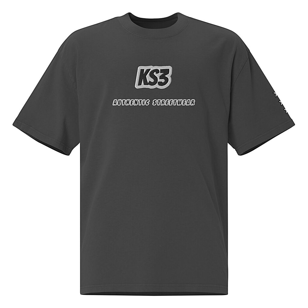 KS3 Oversized Faded Embroidered T-Shirt | Black