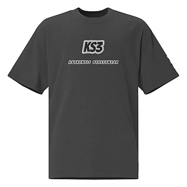 KS3 Oversized Faded Embroidered T-Shirt | Black