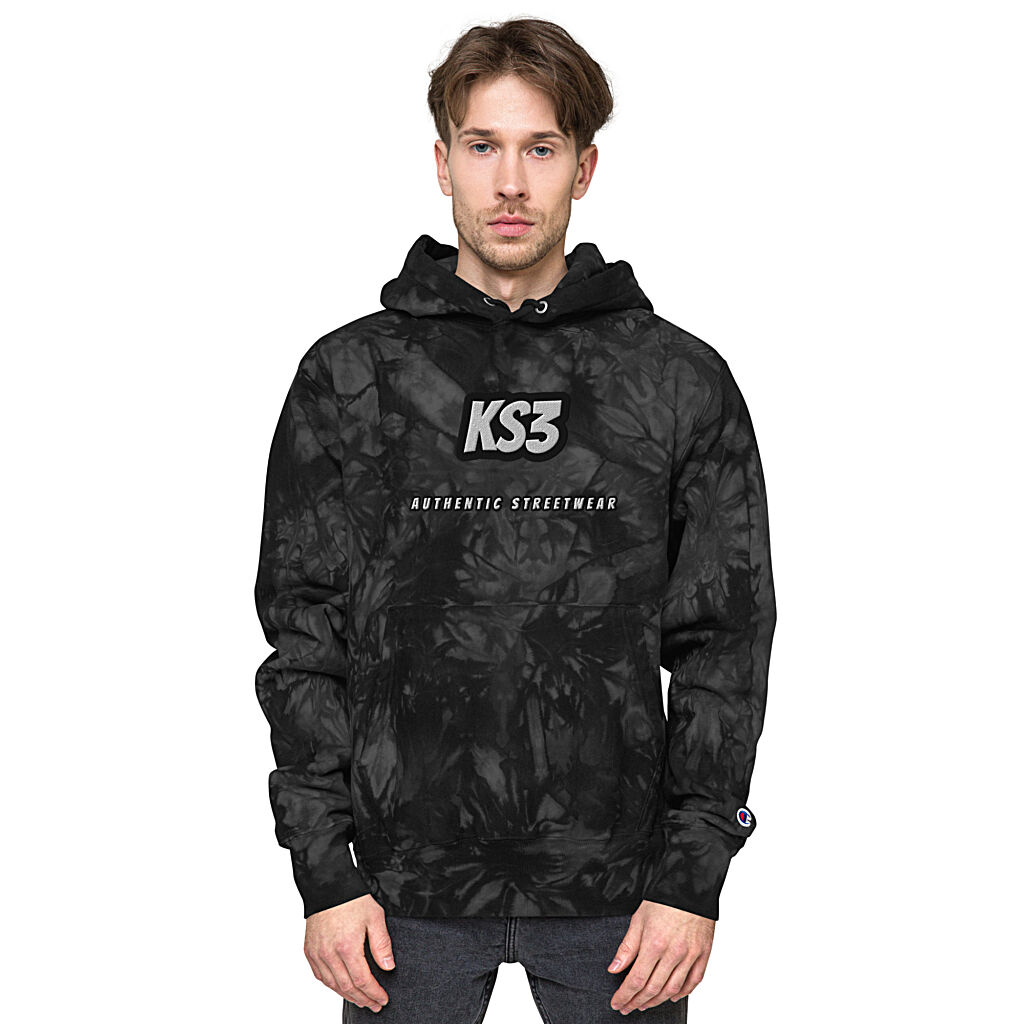 KS3 Unisex Embroidered Champion Tie-Dye Hoodie | Black S-2XL