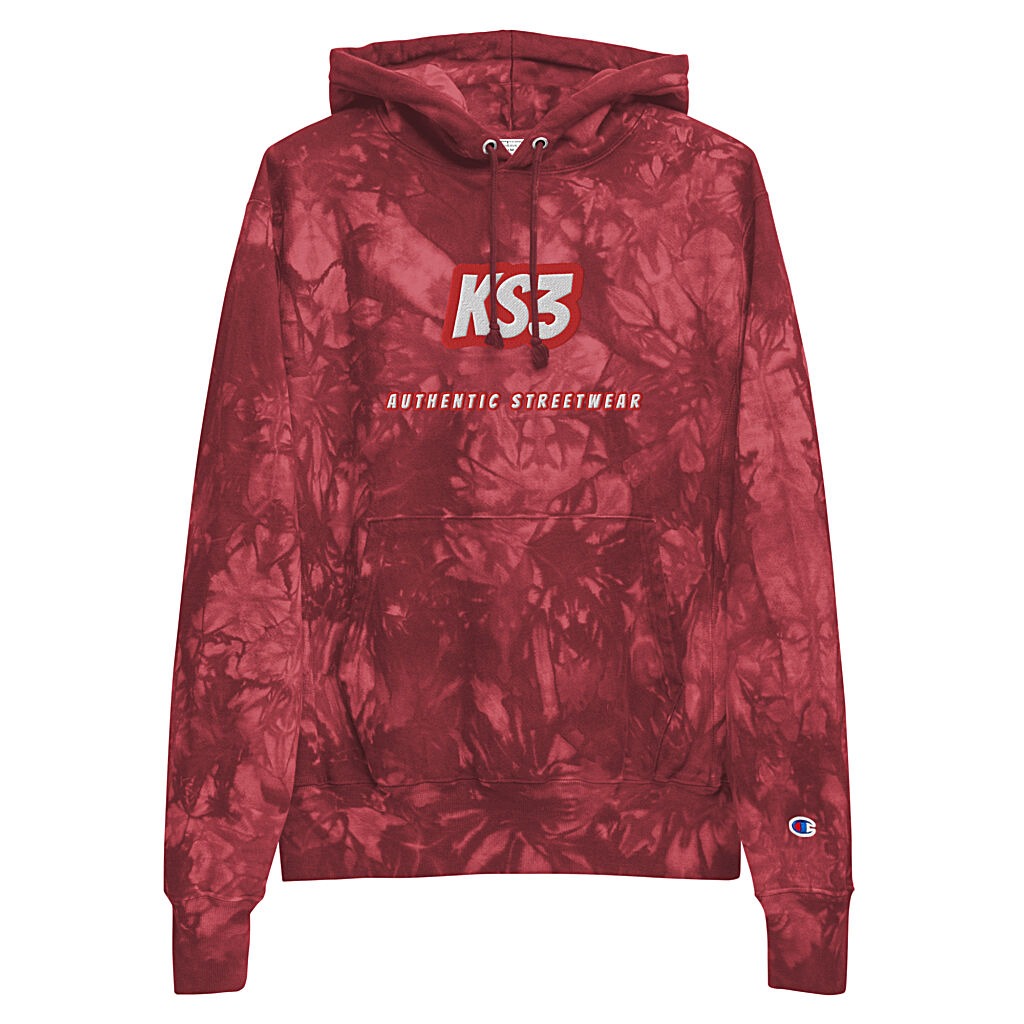 KS3 Unisex Embroidered Champion Tie-Dye Hoodie | Berry S-2XL
