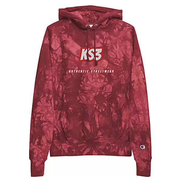 KS3 Unisex Embroidered Champion Tie-Dye Hoodie | Berry S-2XL