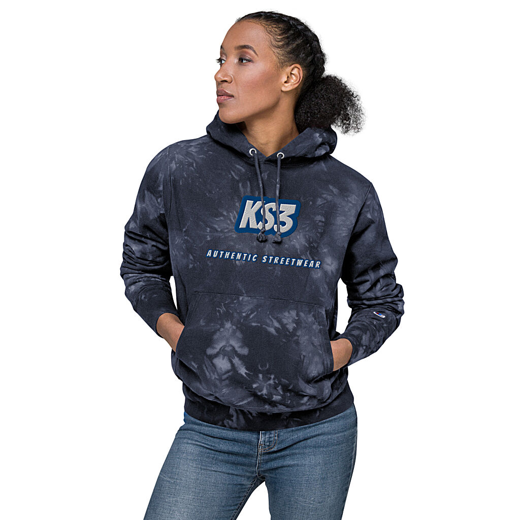 KS3 Unisex Embroidered Champion Tie-Dye Hoodie | Navy S-2XL