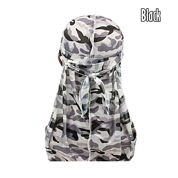Black Silk Camo Fat-lace Du-rag | Du-Rag | Do-rag | Headwear Bandanas Headwear