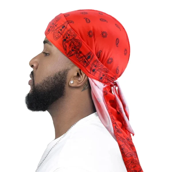 Red Paisley Printed Polyester Fat-Lace Du-rag | DuRag | Doo-Rag