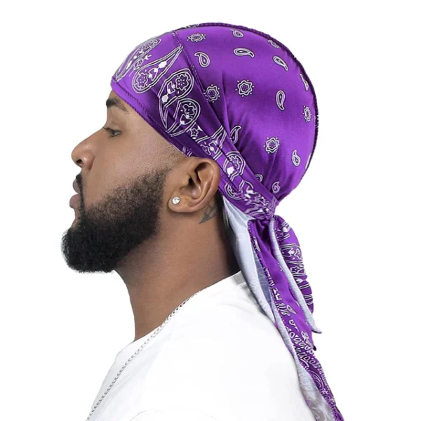Purple Paisley Printed Polyester Fat-Lace Du-rag | DuRag | Doo-Rag