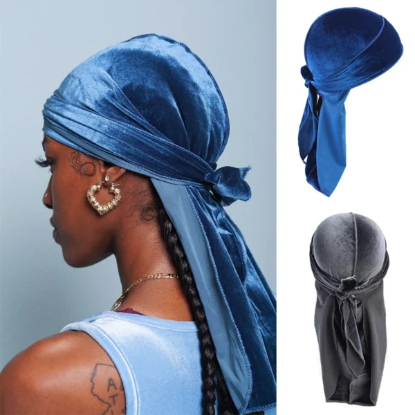 New Unisex Solid Color Fat-Lace Soft Velvet Durag