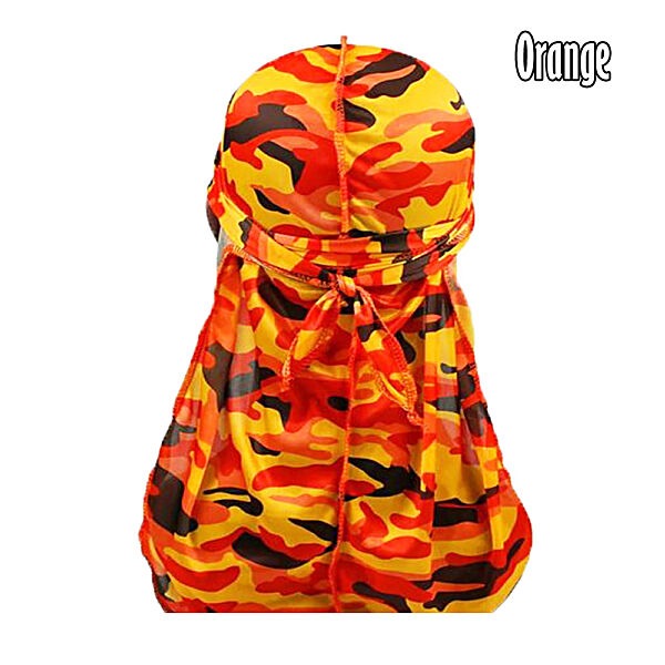Orange Silk Camo Fat-lace Du-rag | Du-Rag | Do-rag | Headwear Bandanas Headwear
