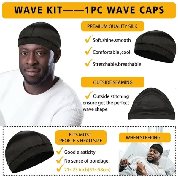 Black Du-Rag, Wave Pomade & Brush Bundle Set