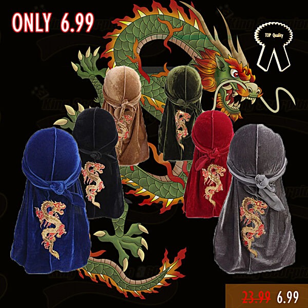 Unisex Chinese Dragon Embroidered | Fat-Lace Velvet Du-rag