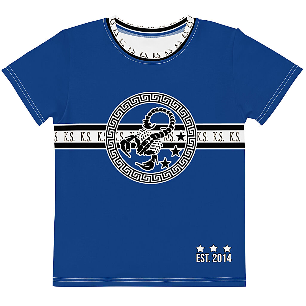 King Scorpion 360 Kids Crew Neck T-Shirt | Dark Cerulean