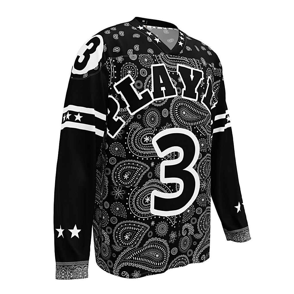 KS3 Unisex Hockey Fan Jersey | Black/White 2XS-6XL | Paisley Print