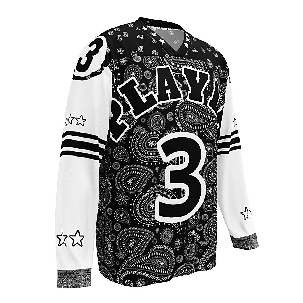 KS3 Unisex Hockey Fan Jersey | White/Black 2XS-6XL | Paisley Print