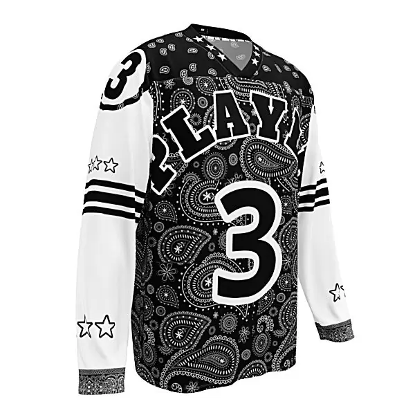 KS3 Unisex Hockey Fan Jersey | White/Black 2XS-6XL | Paisley Print