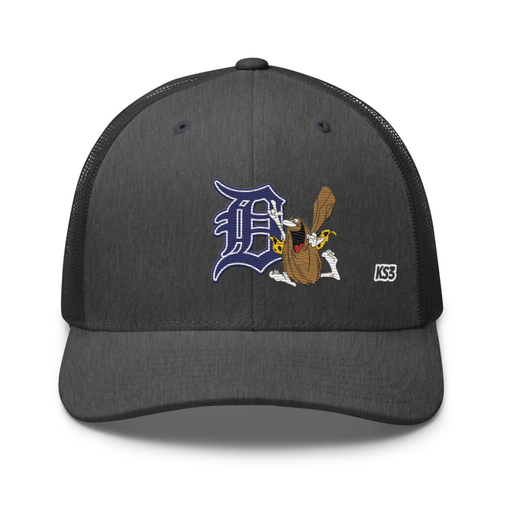 KS3 | Detroit "D" Retro Trucker Cap | Dark Heather Gray | Blue/White "D"