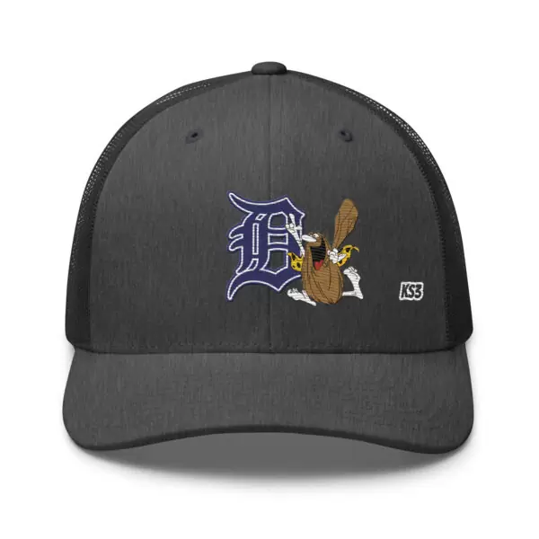 KS3 | Detroit "D" Retro Trucker Cap | Dark Heather Gray | Blue/White "D"