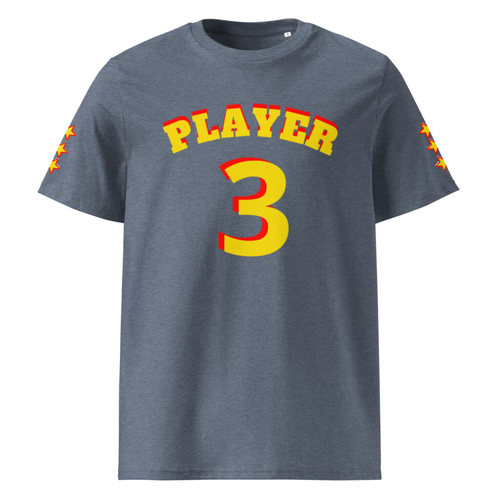 King Scorpion 360 Player 3 Organic Cotton T-Shirt | S-2XL | Dark Heather Blue/ Yellow