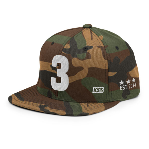 KS3 | Number "3" Snapback Cap | Green Camo/ White "3"