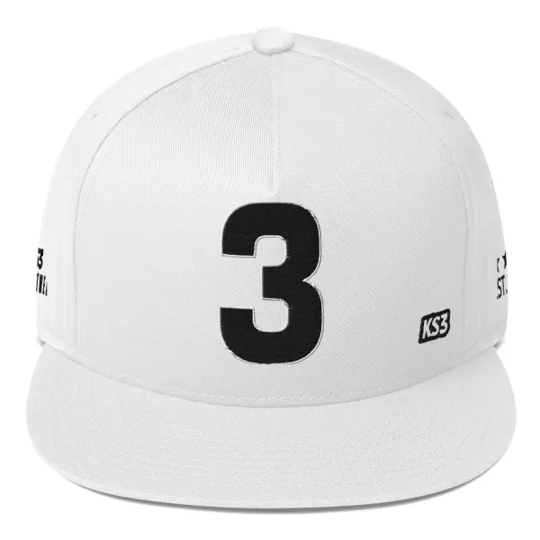KS3 | Number 3 Flat Bill Cap | White/ Black 3