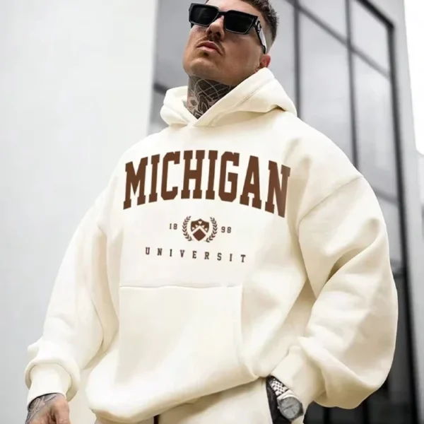 Michigan Oversized Mens Pullover Cotton Hoodie Loose Sportswear Jogger