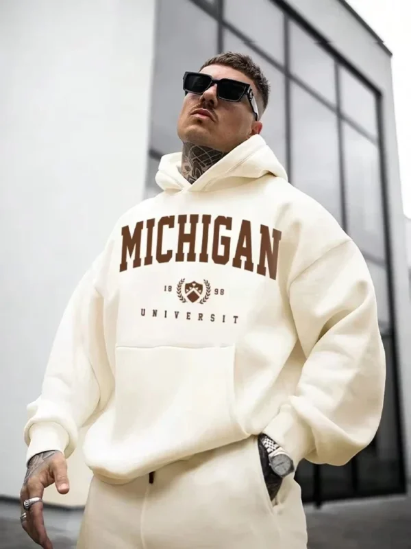 Michigan Oversized Mens Pullover Cotton Hoodie Loose Sportswear Jogger