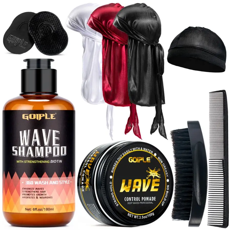 10/pc Medium Wave Brush Pomade 360 Wash Shampoo Gift Set