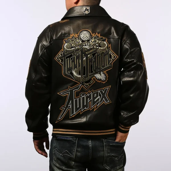 2025 Avirex Premium New Zealand Sheepskin Twin Dragon Bomber Jacket