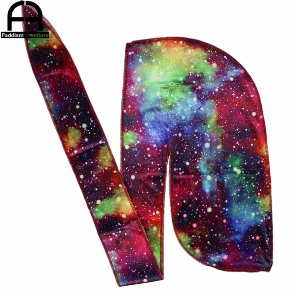 Space Printed Fat-Lace Short Tail Velvet Durag Bandanas Du-rags Wave Cap Do Durag