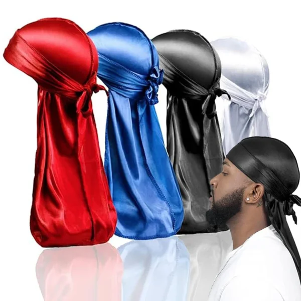 4Pcs New Silk Durag Bandana Turban Long Tail Doo Rag for Men