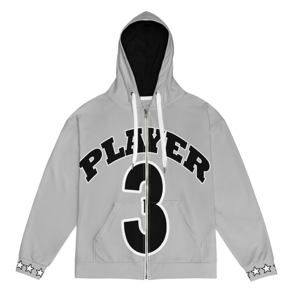Player 3 Zip-Up Hoodie - Silver/ Black 2XS-6XL