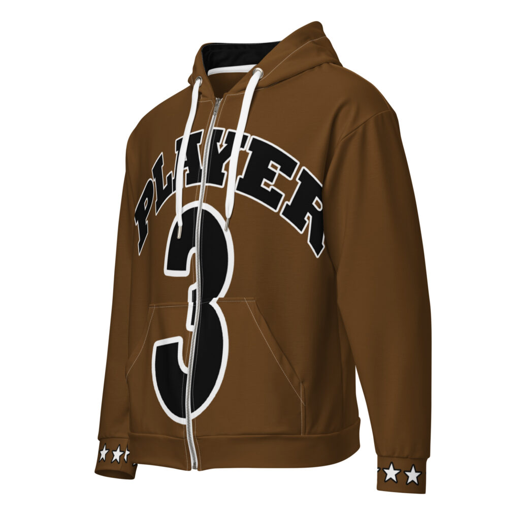 Player 3 Zip-Up Hoodie - Brown/ Black 2XS-6XL