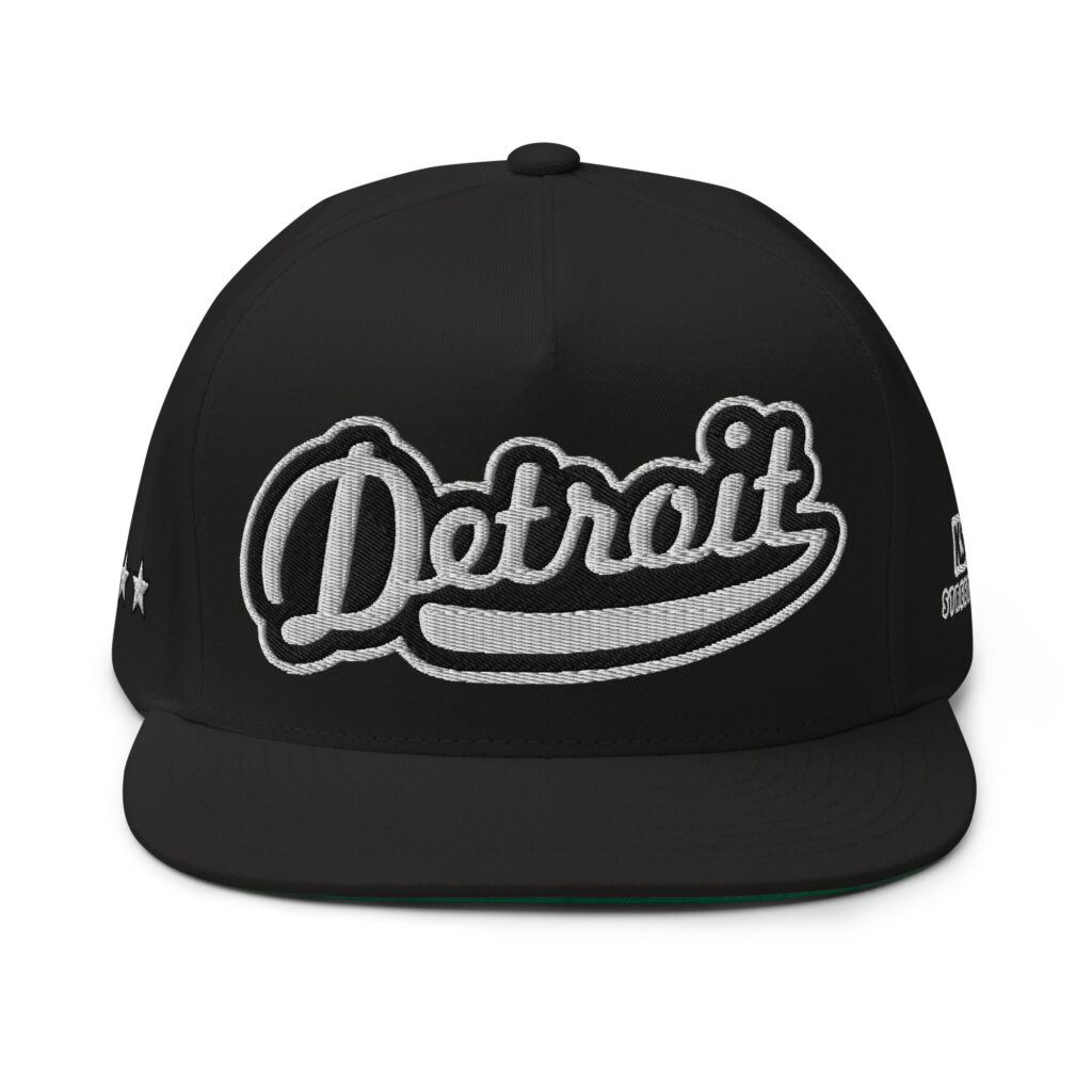 Detroit Adjustable Snapback Flat Bill Cap | Black/ White