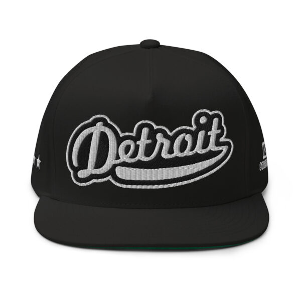 Detroit Adjustable Snapback Flat Bill Cap | Black/ White