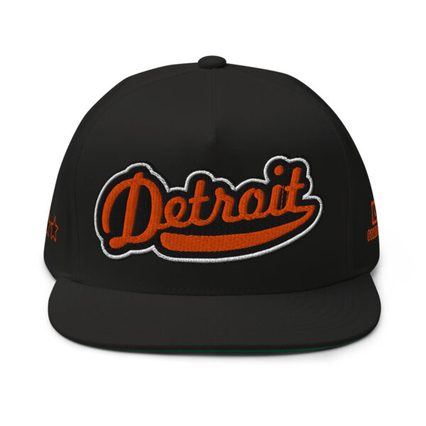 Detroit Adjustable Snapback Flat Bill Cap | Black/ Orange