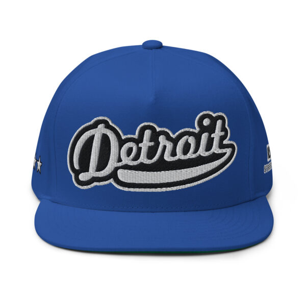 Detroit Adjustable Snapback Flat Bill Cap | Blue/ White