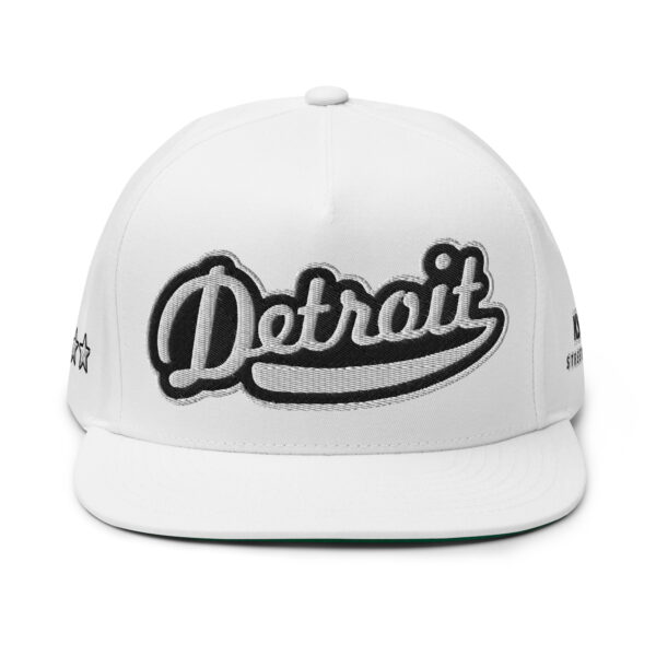 Detroit Adjustable Snapback Flat Bill Cap | White/Black