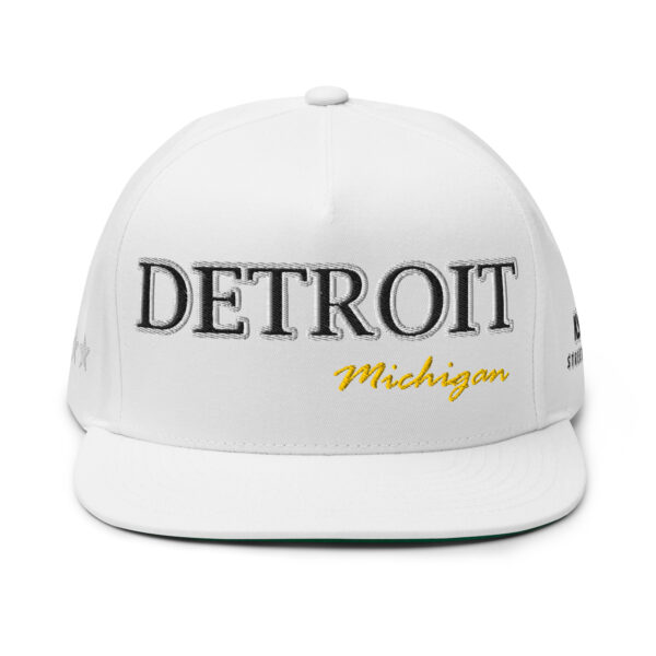 Detroit Michigan Adjustable Snapback Flat Bill Cap | White