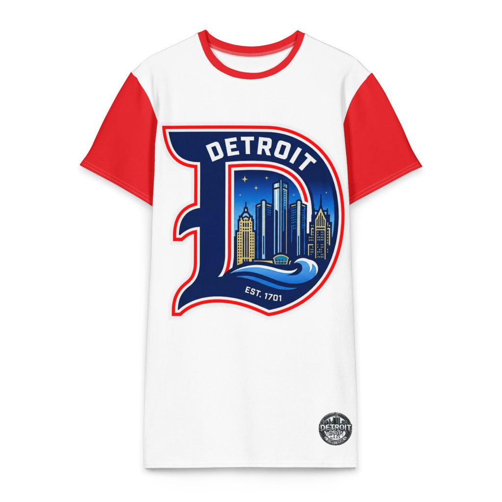 Detroit Heavyweight Cotton T-shirt Dress White/Red | 2X-6XL